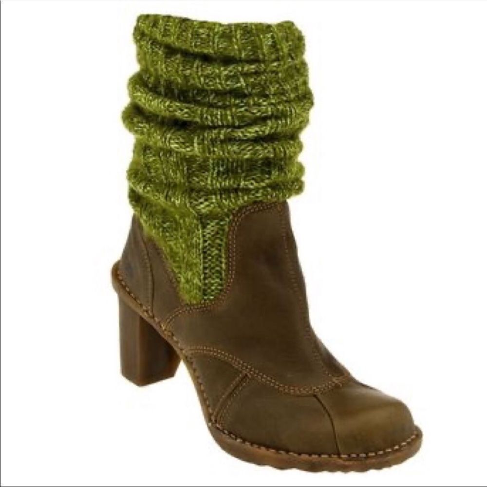 EL NATURALISTA Wool Slouchy Sock Winter Leather Boots Heel Brown Green 40